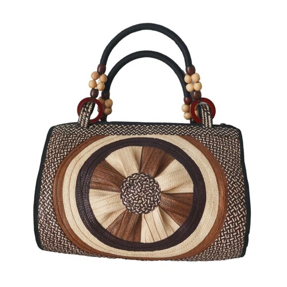 Vintage Handmade Colombian Woven Purse Arrow Cane Straw Top Handle Clutch Handba - Picture 1 of 8